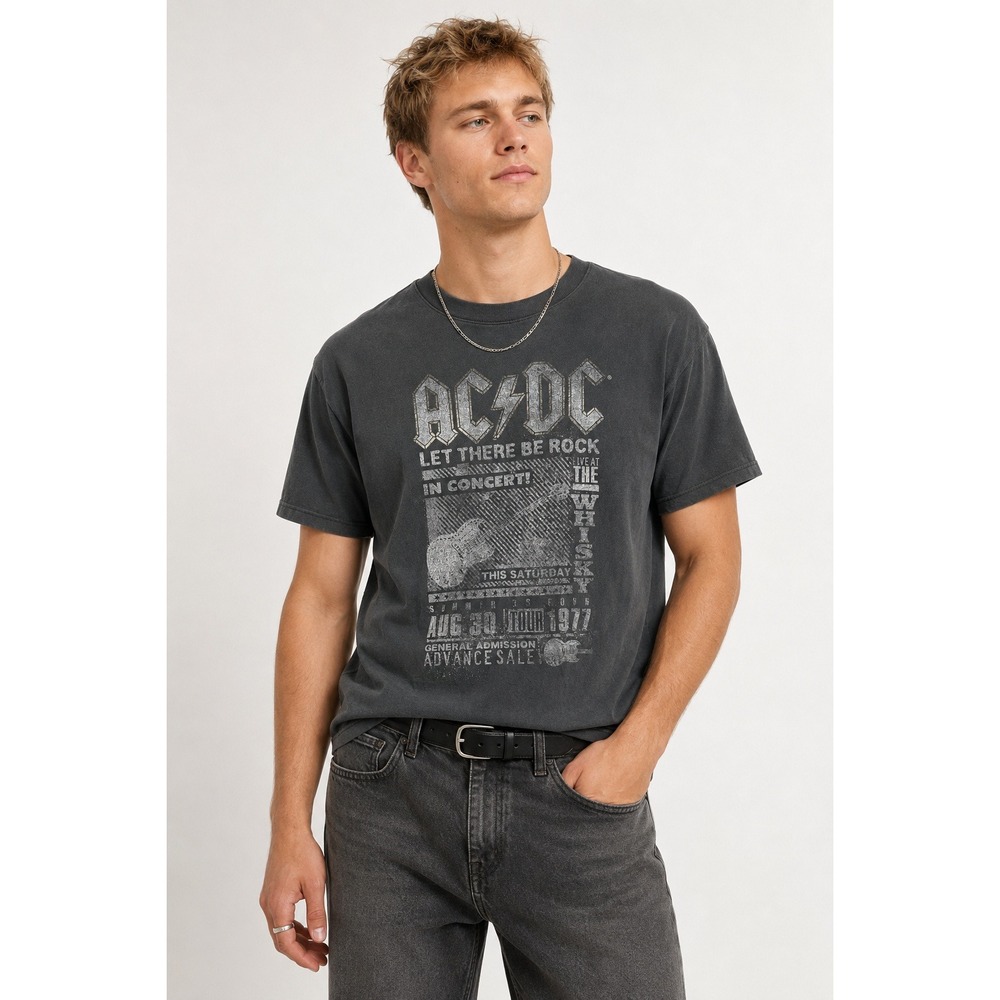 Abercrombie & Fitch AC/DC Let There Be Rock 1977 Band Tee M Faded Black Grunge